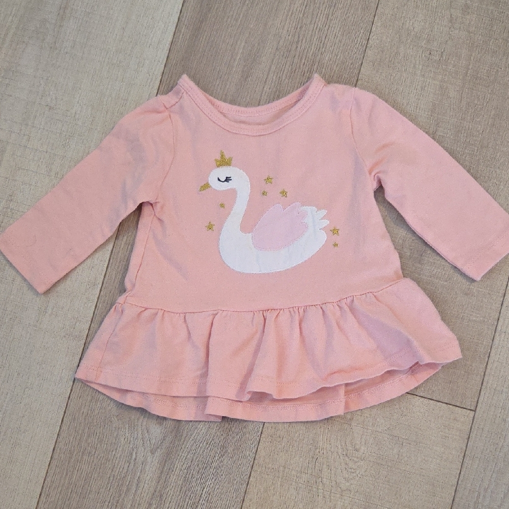 Charming Pink Swan Long Sleeve Kids Top